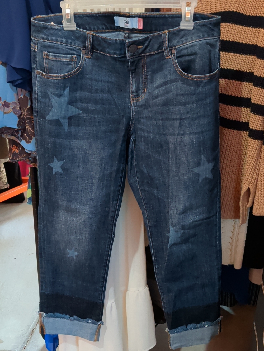 CAbi Dark Blue Star-Accent Straight Jeans